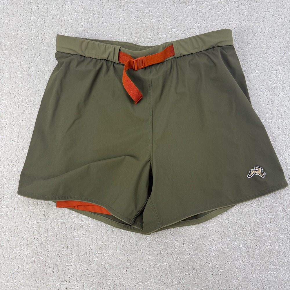 Tracksmith Off Roads Shorts Womens Medium Olive Green Orange Belted WB7062